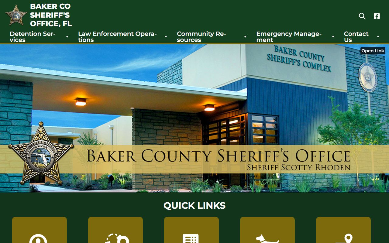 Baker County Sheriff's Office home page used for inmate population search
