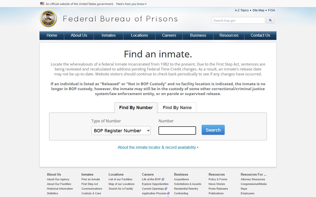 Baker County federal inmate records search on the Bureau of Prisons locator